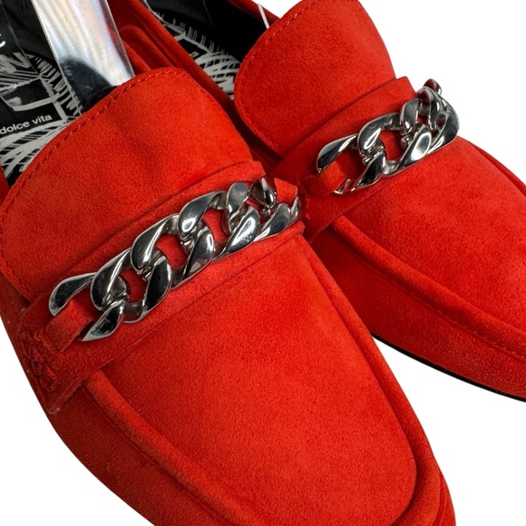 DOLCE VITA RED SUEDE SILVER CHAIN EMBELLISHMENT LOAFERS SZ 8 - Picture 4 of 11